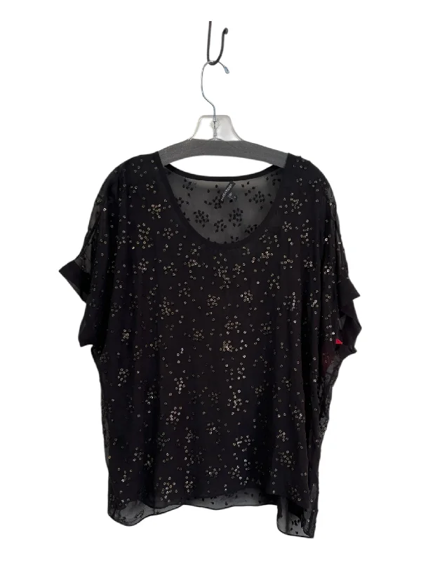 Eileen Fisher Size S Black Silk Sequin Sheer Round Neck short sleeve Sweater