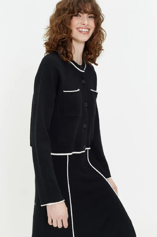 Black Merino Jeanne Milano Cardigan