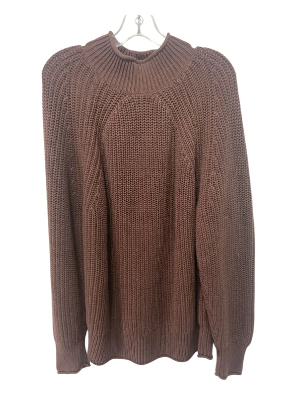 J Crew Size 2X Brown Cotton High Neck Long Sleeve Ribbed Knit Sweater