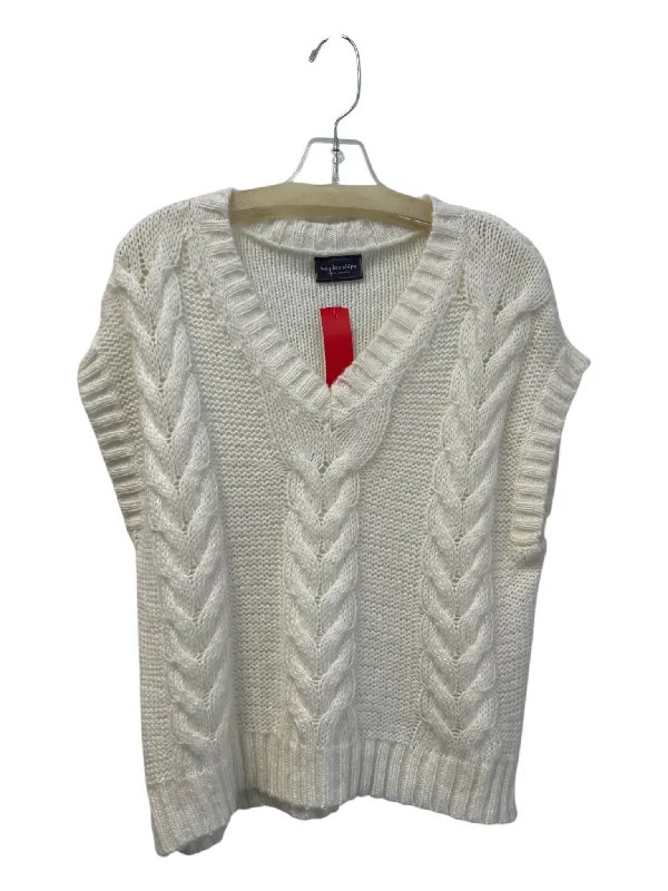 Wooden Ships Size Est L Creme No Fabric Tag V Neck Sleeveless Cable Knit Sweater