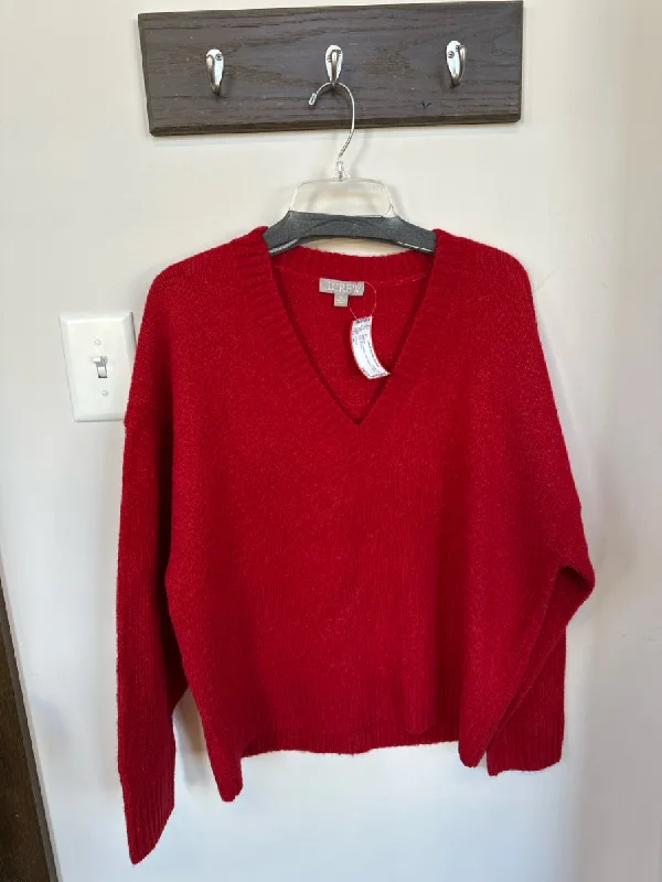 J. Crew Size XL Red Wool Blend Long Sleeve V Neck Knit Sweater