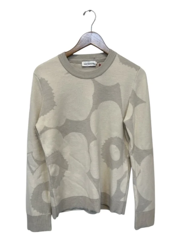 Marimekko Size L Cream & Gray Wool Long Sleeve Flowers Sweater