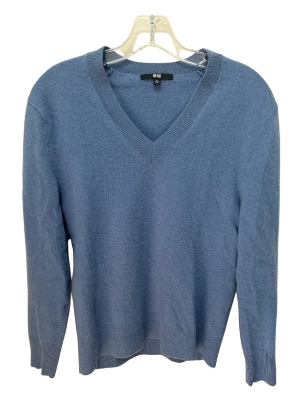 Uniqlo Size S Blue Cashmere V Neck Ribbed Sweater