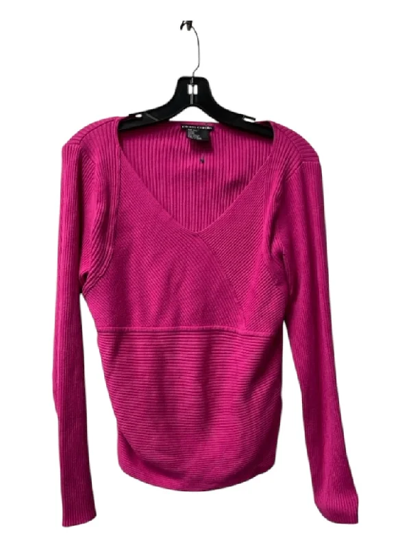 Pierre Cardin Size XL Hot pink Viscose Ribbed Long Sleeve Fitted V Neck Sweater