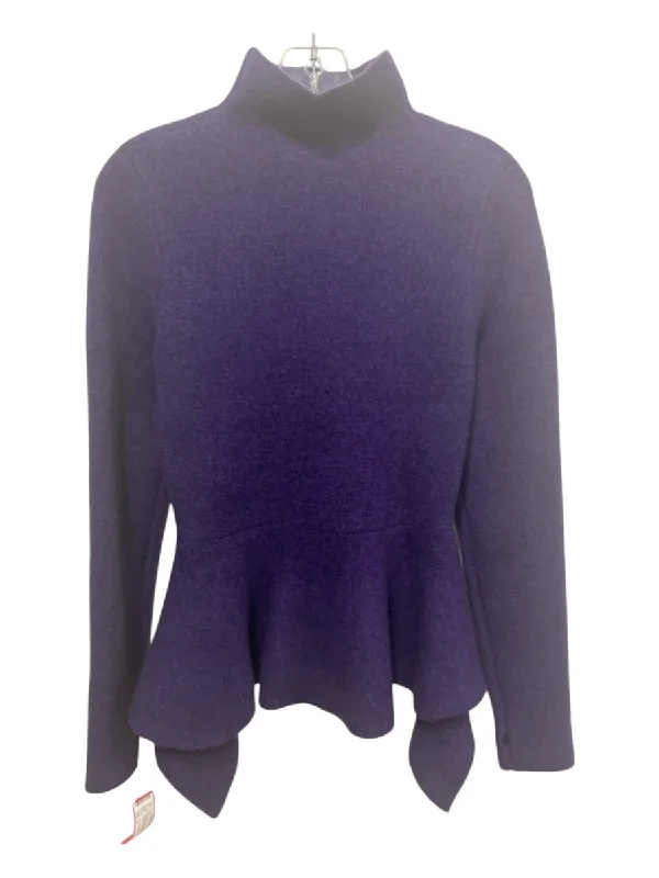 Proenza Schouler Size M Purple Merino Wool Blend Mock Neck Peplum Sweater