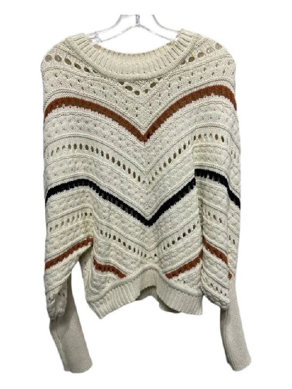 Joe's Size S Cream, Brown, Black Cotton Crew Neck batwing Chevron Sweater