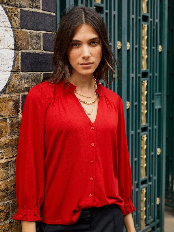 Annie LENZING™ ECOVERO™ Ruffle Collar Blouse | Crimson Red