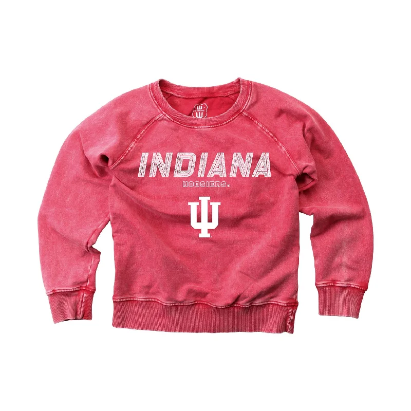 Youth Indiana Hoosiers Faded Wash Fleece Long Sleeve