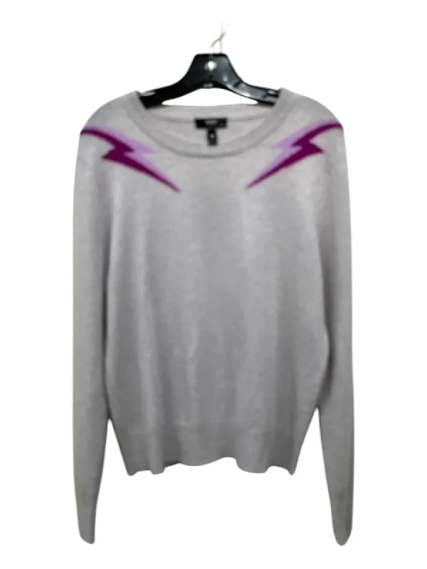 Aqua Size L Gray & Purple Cashmere Lightning Bolt Scoop Neck Sweater