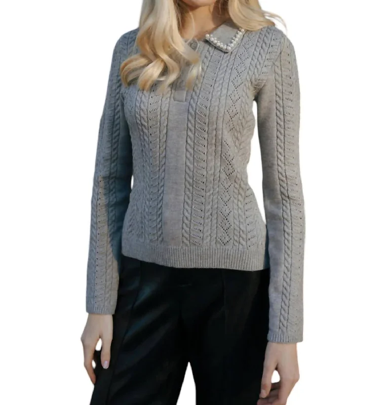 Pearl Collar Sweater In Grey