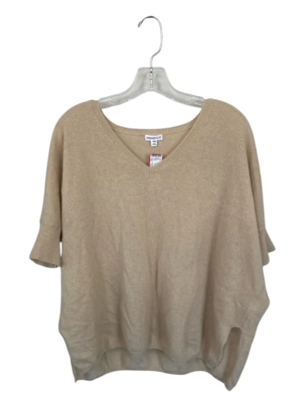 Minnie Rose Size XS/S Tan Cashmere Short Sleeve V Neck Oversized Sweater