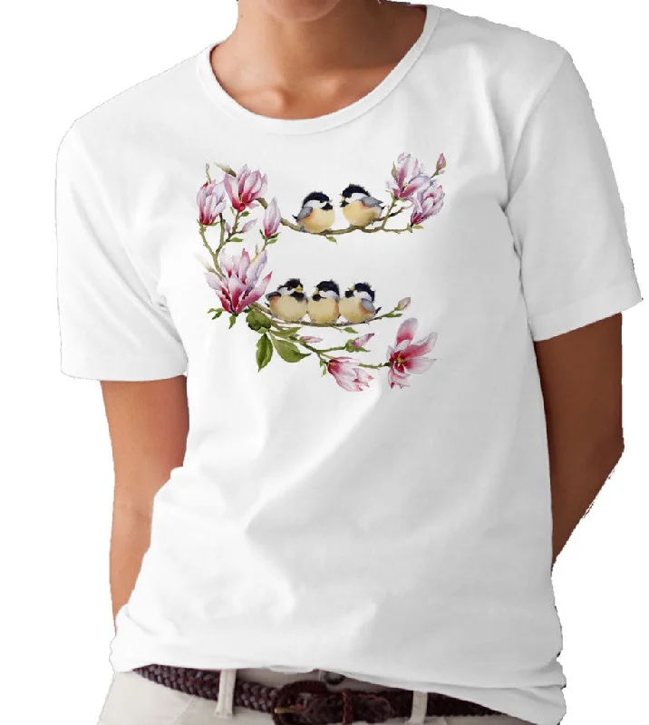 Chickadees & Magnolias T-shirt/tee by Valerie Pfeiffer