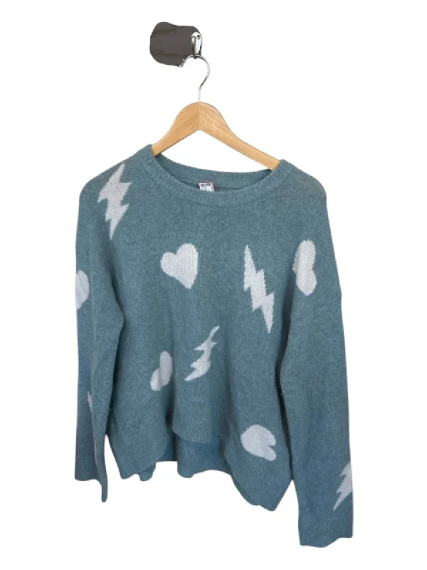 Zadig & Voltaire Size XS Blue & Cream Cashmere Long Sleeve stars Hearts Sweater