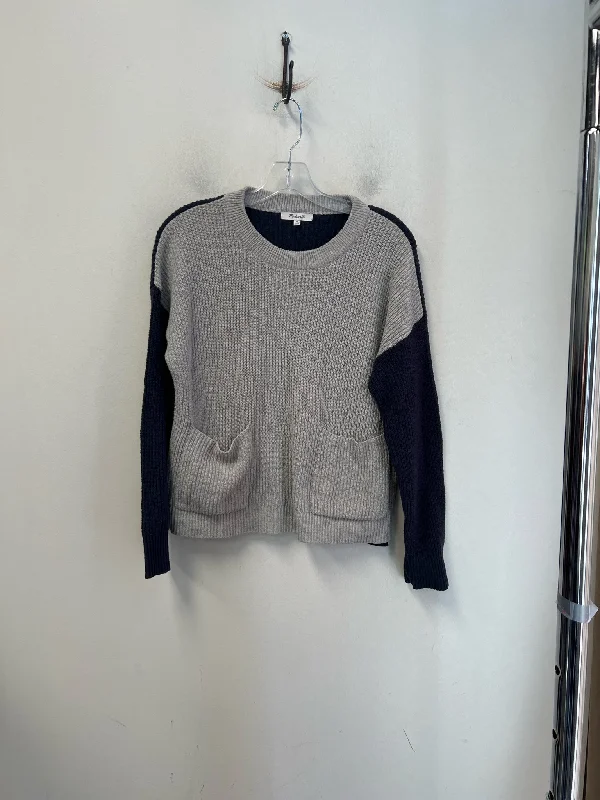 Madewell Size M navy & gray Cotton Front Pocket Round Neck Block Color Sweater