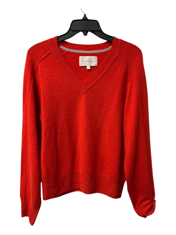 Brochu Walker Size S Red Cashmere V Neck Ribbed Hem Long Sleeve Knit Sweater