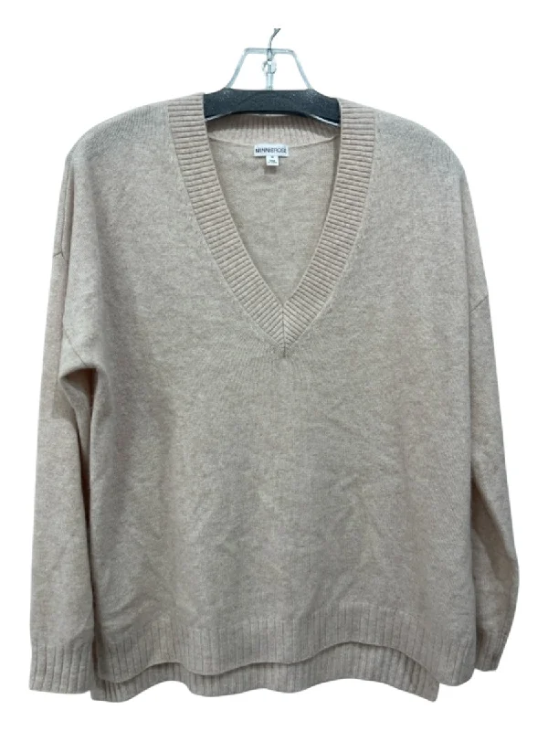 Minnie Rose Size M Beige Cashmere Heathered V Neck Long Sleeve Sweater