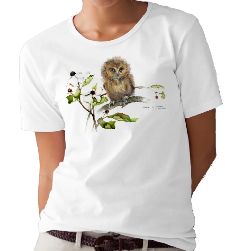 Owlet and Dogwood T-shirt/tee by Valerie Pfeiffer