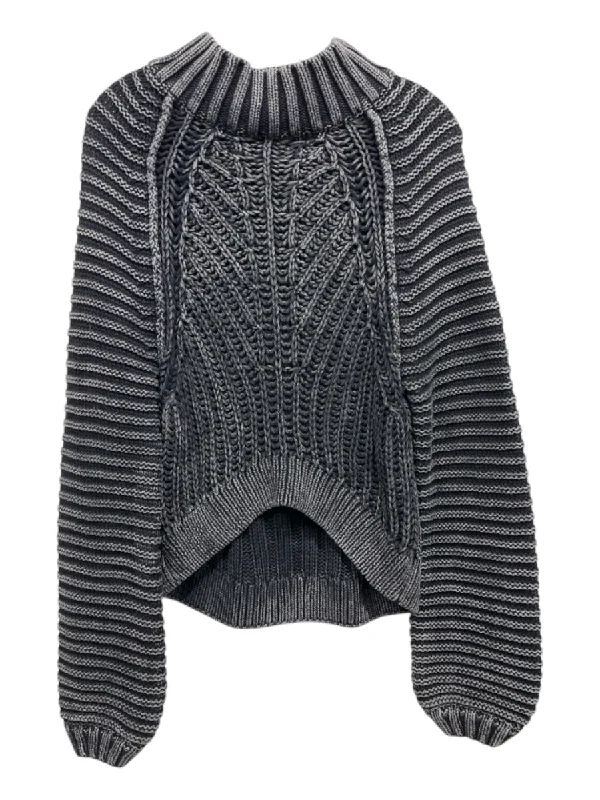 Free People Size XS Black & Gray Acrylic Cable Knit Coated Crew Neck Sweater