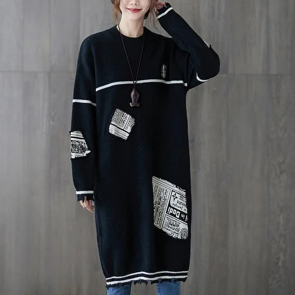 long sleeve plus size knitted vintage for women casual midi autumn winter sweater dress