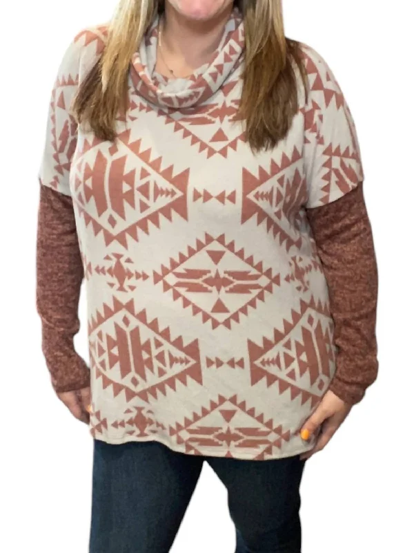 Aztec Cowlneck Sweater In Rust