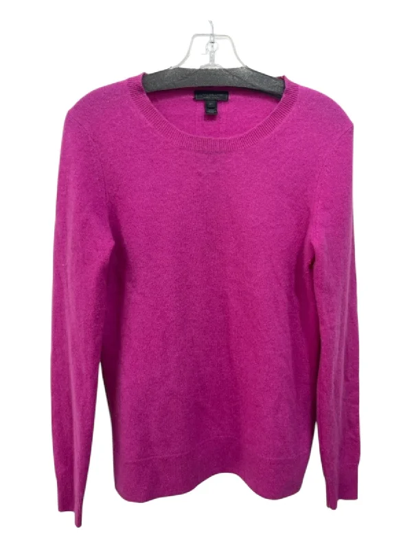 Saks Fifth Ave Size S Bright Pink Cashmere Crew Neck Long Sleeve Sweater