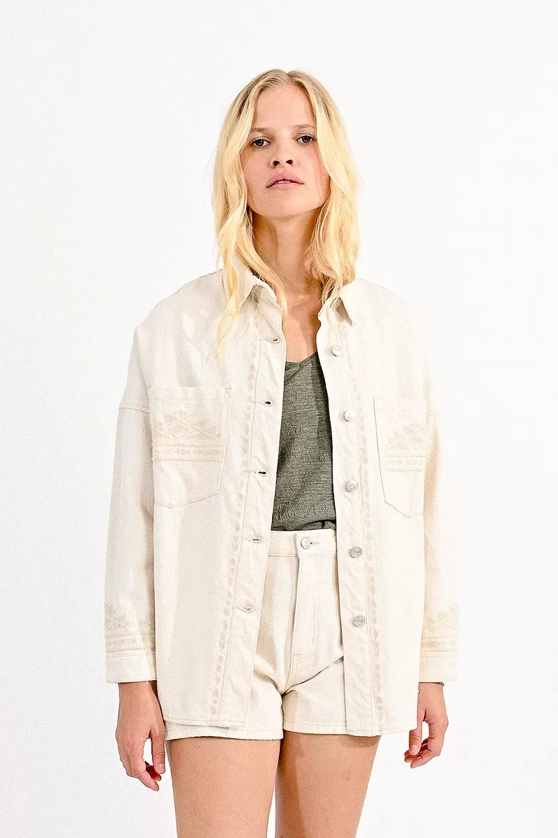 Molly Bracken Embroidered Oversized Beige Jacket