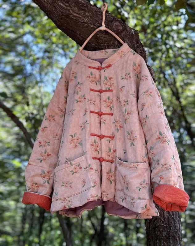 Retro Traditional Hand- Sewn Buttoned Floral Cotton Coat