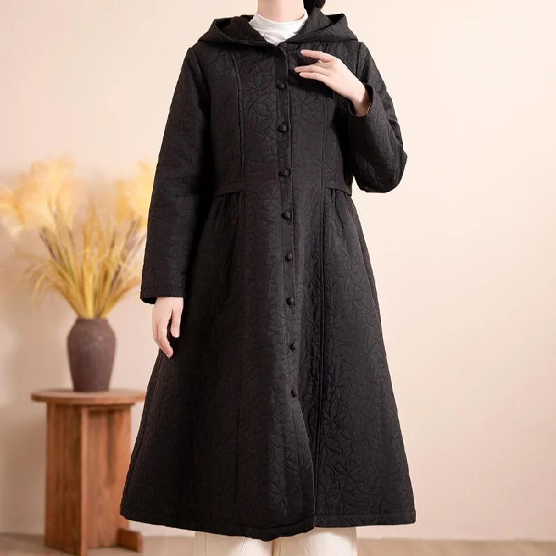 Women Winter Vintage Hooded A-Line Cotton Quilted Coat