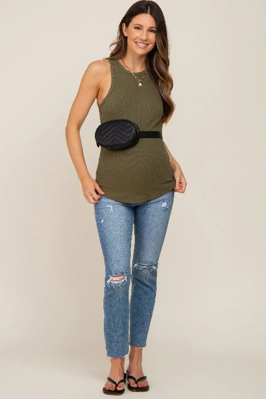 Blue Distressed Raw Hem Maternity Jeans