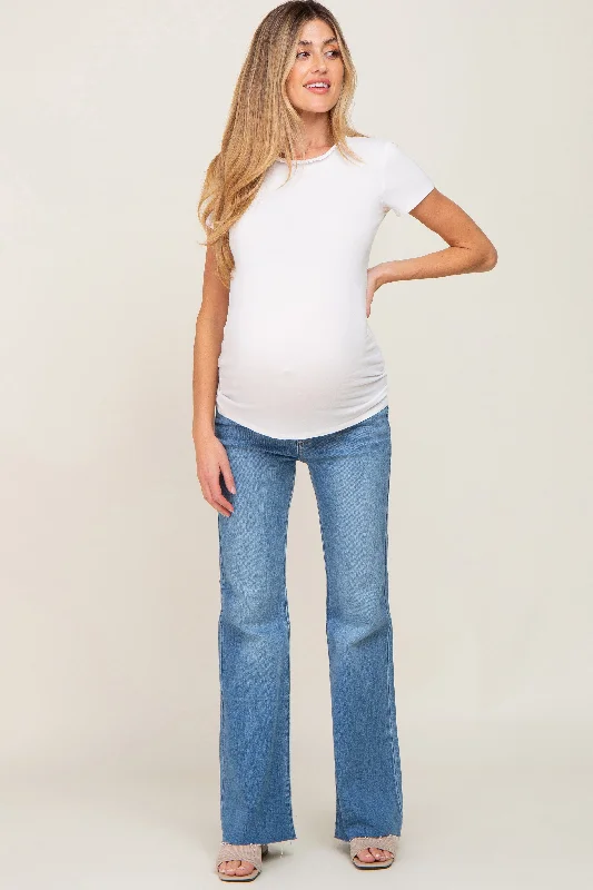 Blue Flare Leg Raw Hem Maternity Jeans