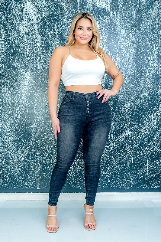 Plus Size Skinny Denim Jeans in Black  (HPS-1553-BLK)