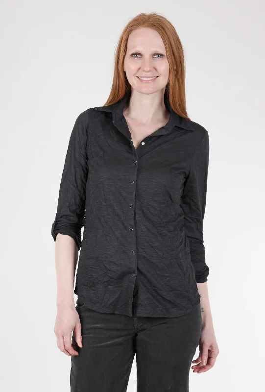 Roll-Up Sleeve Crinkle Shirt, Black