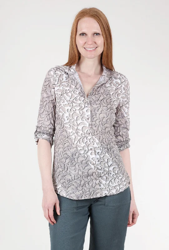 Roll-Up Sleeve Crinkle Shirt, Earth Print