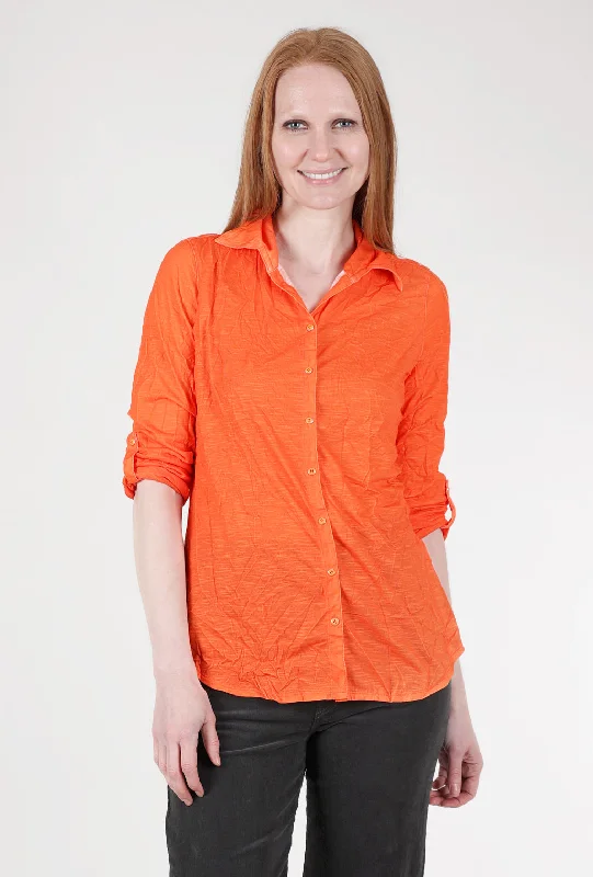 Roll-Up Sleeve Crinkle Shirt, Tangerine