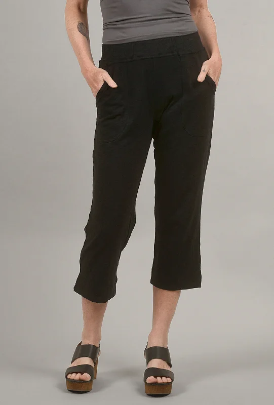 Cotton Slub Pocket Capri, Black