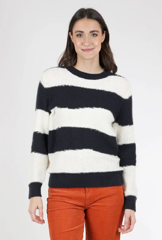 Cozy Lofted Cashmere Pullover, Cream/Navy