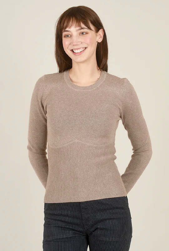 Corset Detail Crew Sweater, Taupe