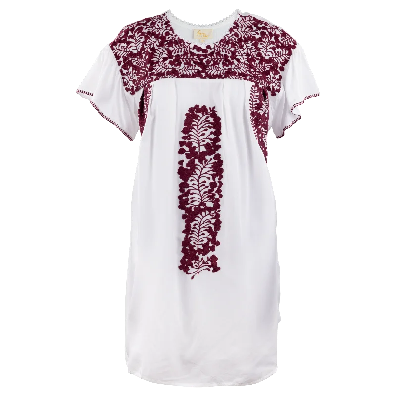 Layerz White Dress Maroon Embroidery