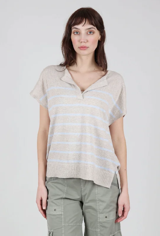 Stripe Split-Neck Sweater, Wheat Stripe