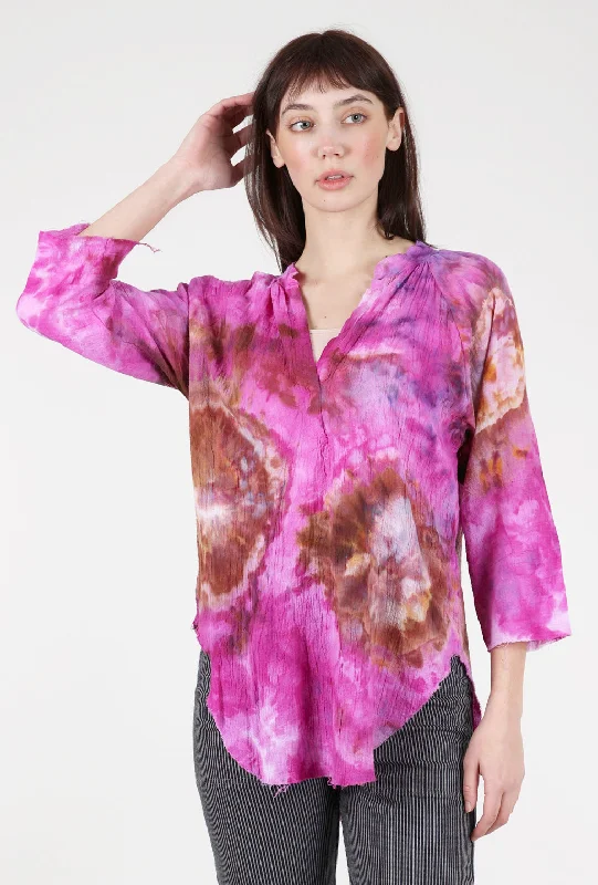 Hand-Dyed Gauze Blouse, Magenta Purple