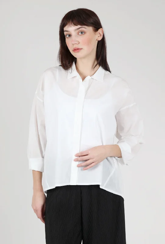 Box-Pleat Crisp Blouse, Ecru