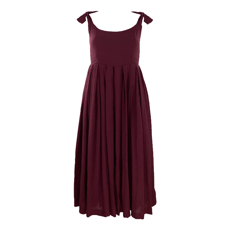 Maroon Bow Strap Pleated Romper