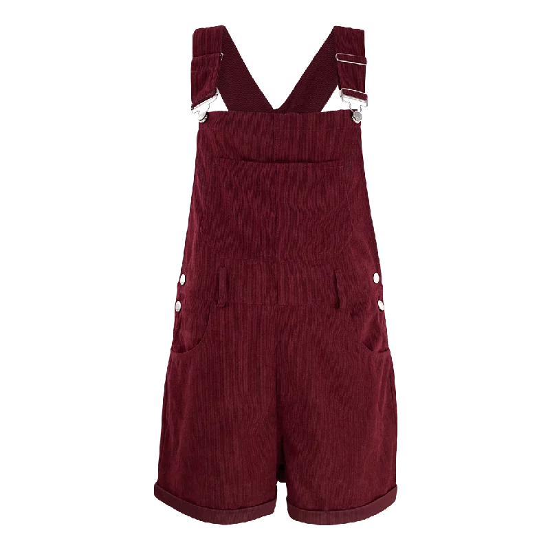 Maroon Corduroy Short Overalls