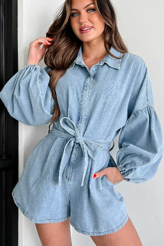 Modern Direction Denim Balloon Sleeve Romper (Denim)