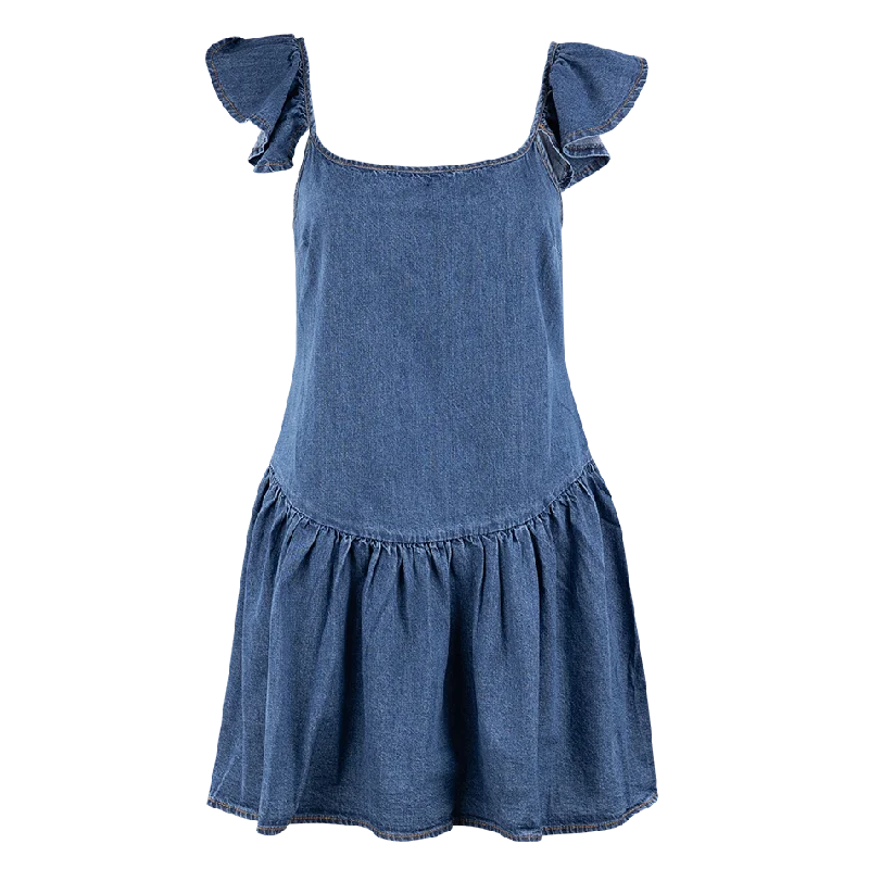 Spaghetti Strap Ruffled Denim Dress