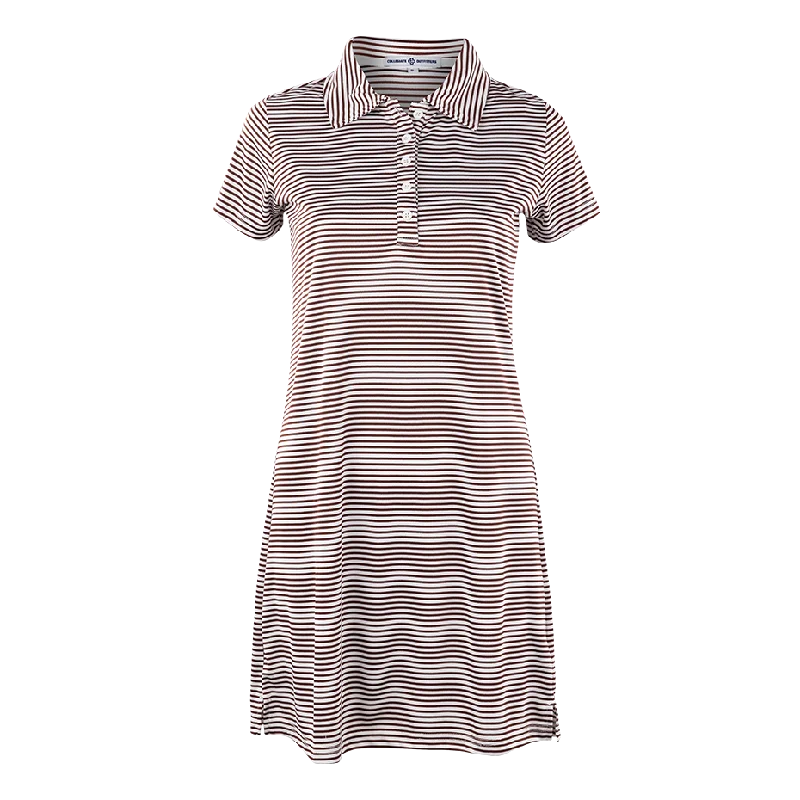 Maroon & White Striped Polo Dress