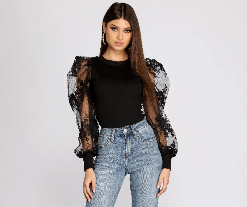 A Chic Moment Sheer Floral Sleeve Top