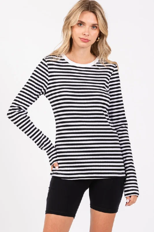 Black Striped Long Sleeve Ribbed Top