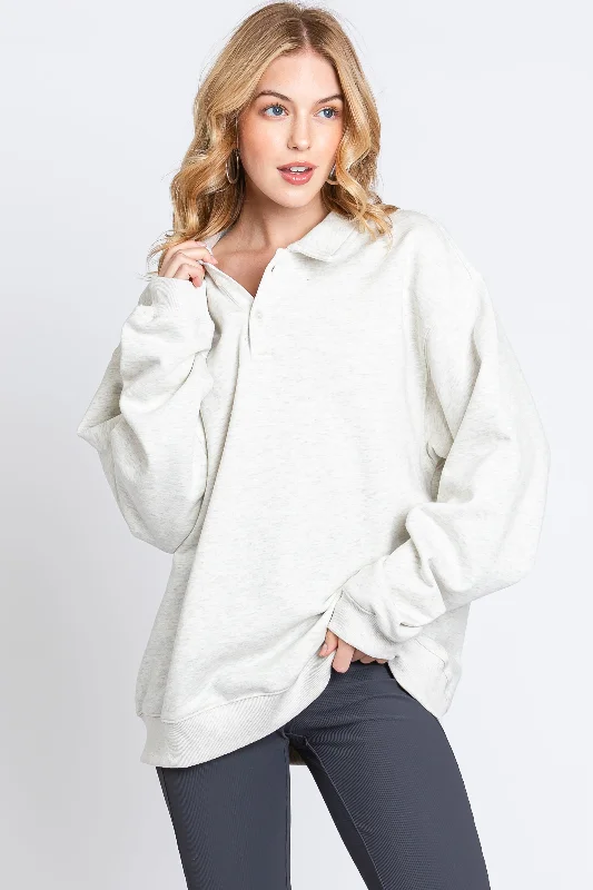 Cream Collared Pullover Sweatshirt