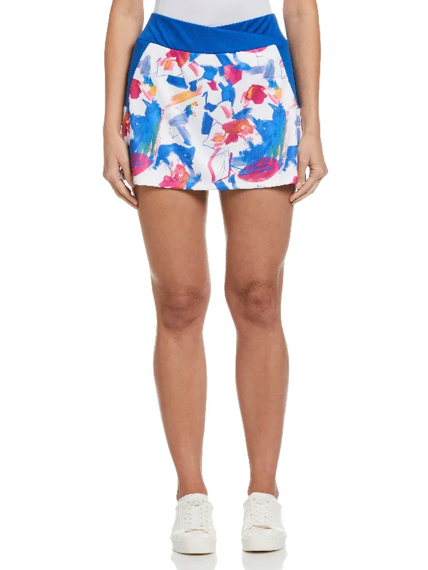 Women's Diffused Floral Print Tennis Skort with Overlapping V Waistband